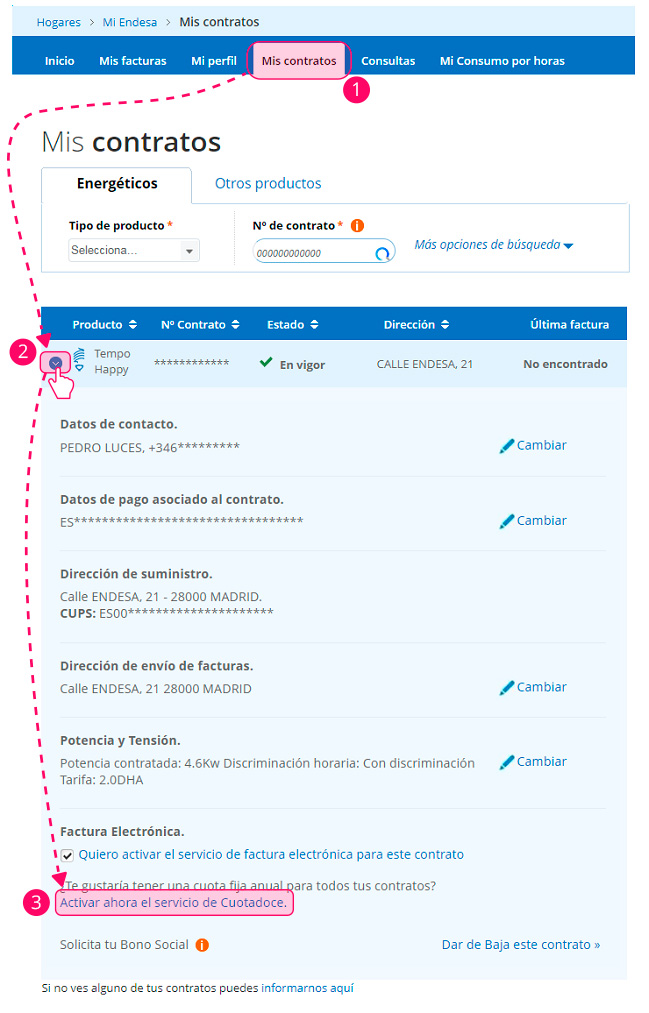 Cómo activar la Cuota Doce en tu 'Area Privada de Endesa'